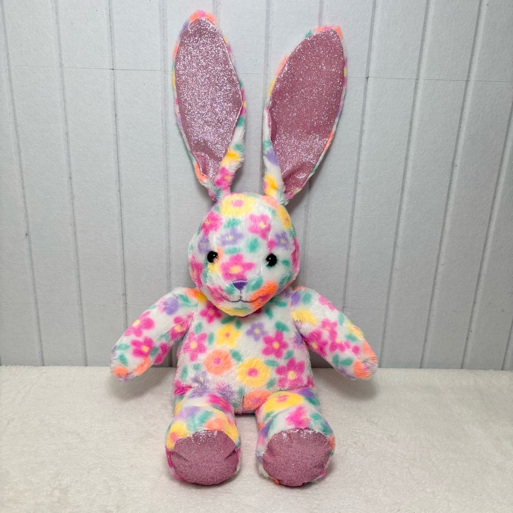 Build-A-Bear Bunny Rabbit Pawlette Glitter Colorful Flower Stuffed Animal 16" - Picture 7 of 8